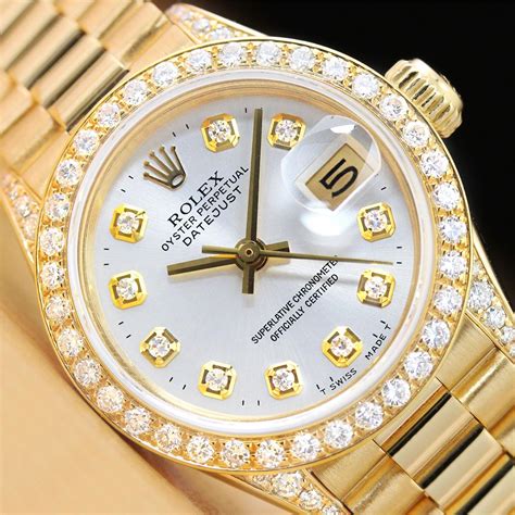 rolex 18k gold datejust president date watch w diamonds|rolex 18k gold watch price.